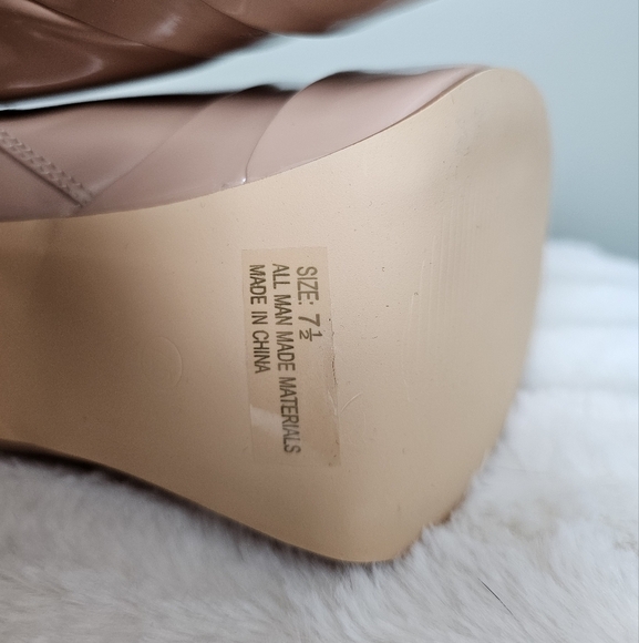 Brunay Light Nude Square Toe Platform Over-the-Knee Boots 7.5 Vegan Leather - Picture 5 of 8